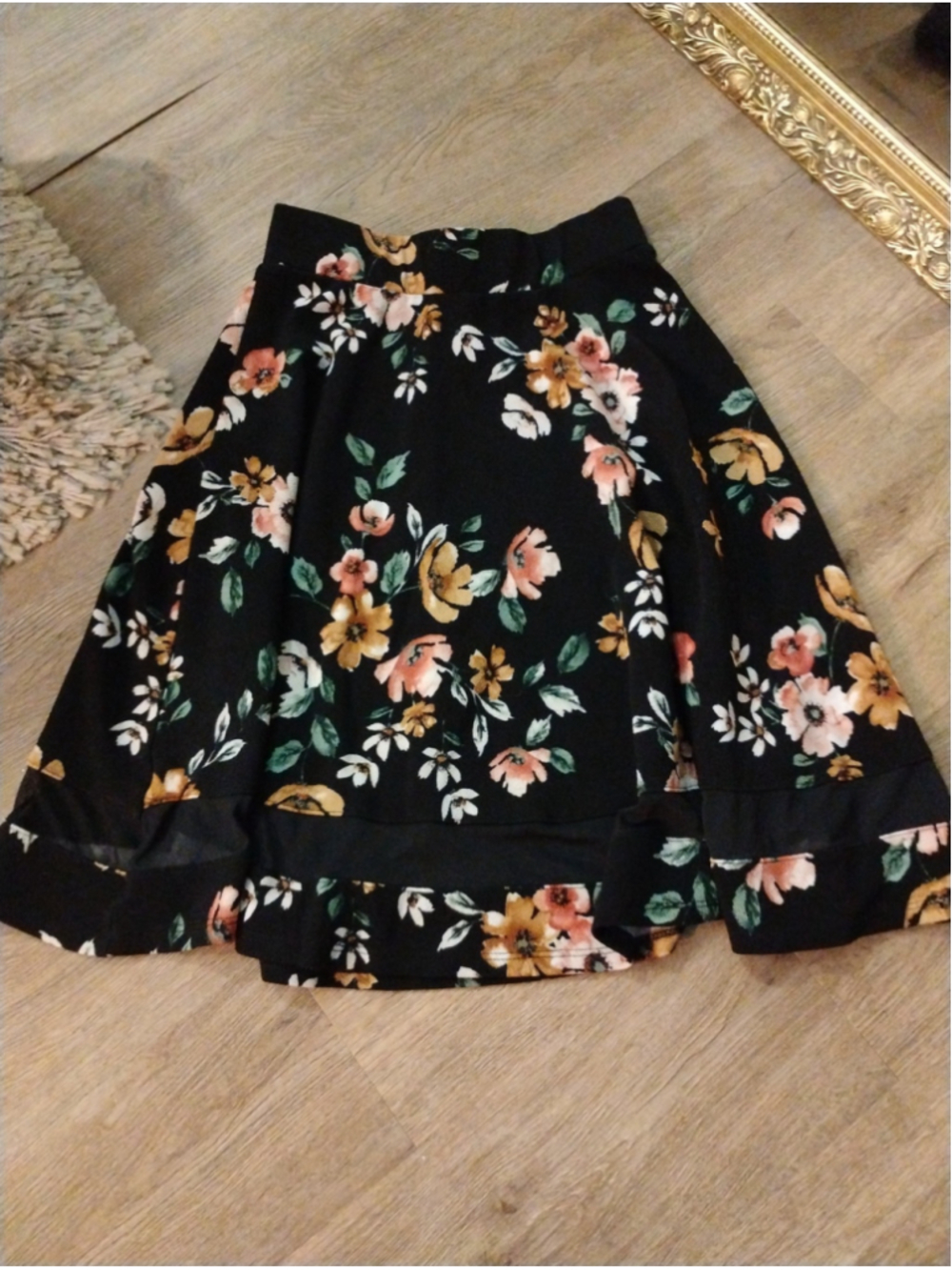 Women's Faith and Joy Floral A-Line Skirt Size S Black Pink
